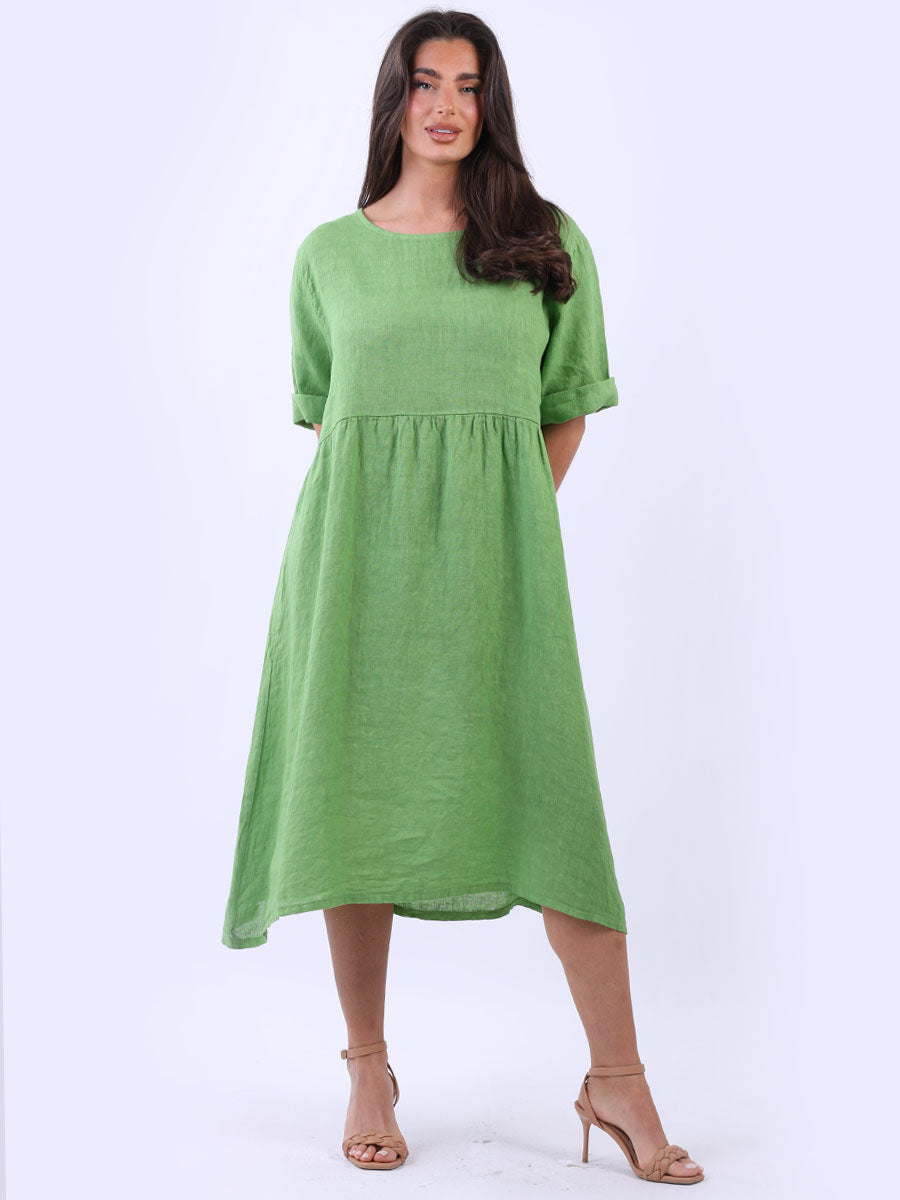 italian linen lagenlook dresses Ladies Lagenlook Linen Dress, Flax, Made in Italy, Pockets, Balloon, Plus Size 60" Bust UK *star Seller* 26 28 30 - 9469 2
