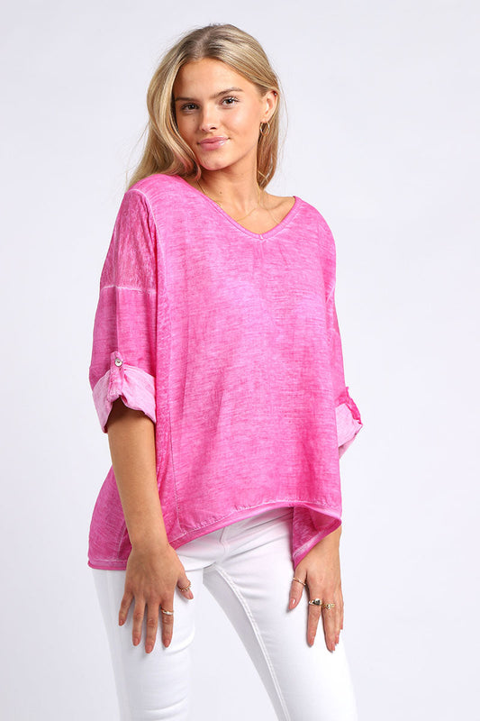 Vintage Wash Plain Linen Plus Size Crop Top