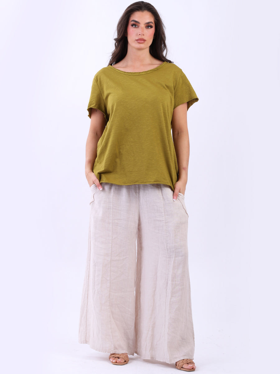 Women Solid Cotton Frayed Baggy T-Shirt