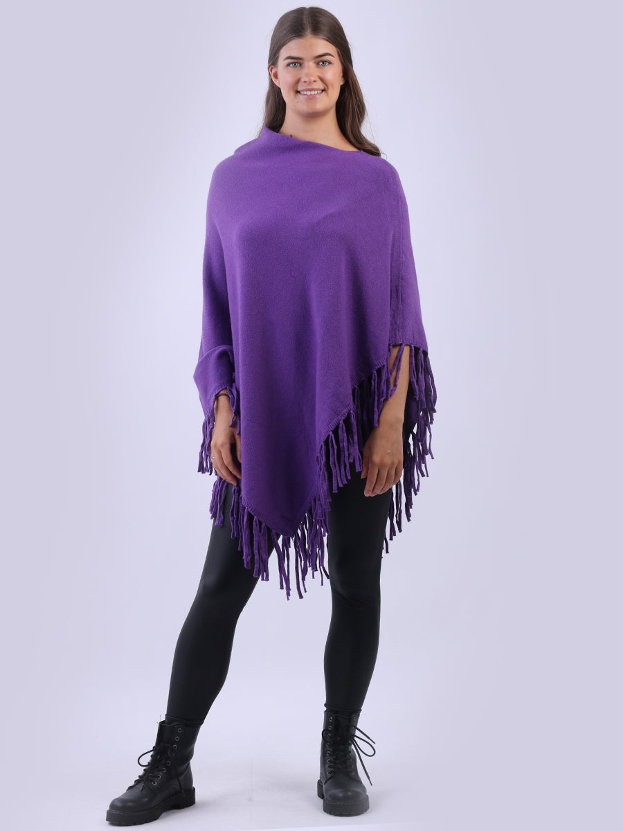 Cowl Neck Knitted Fringe Poncho