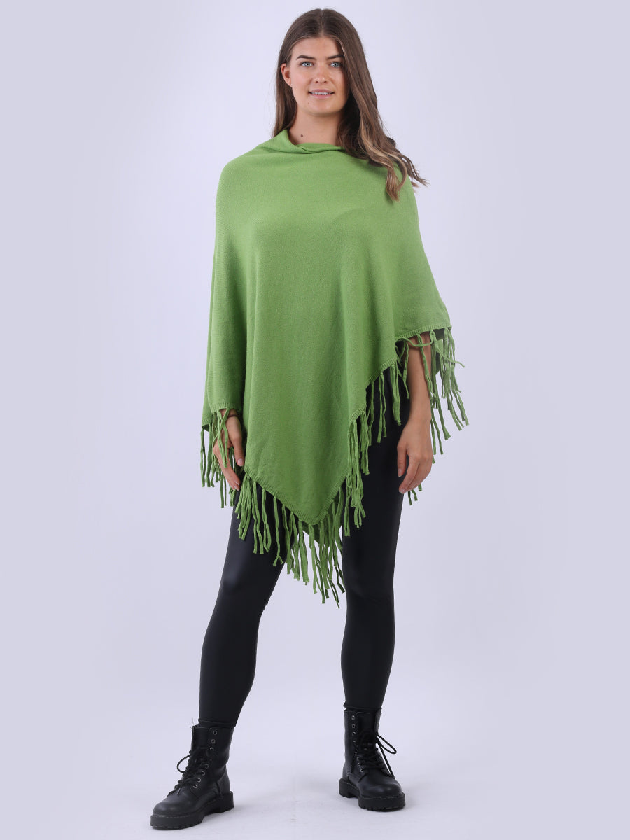 Cowl Neck Knitted Fringe Poncho