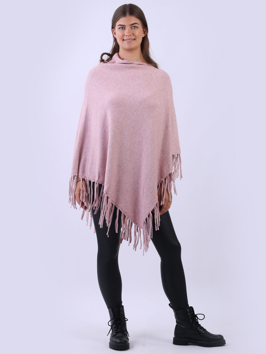 Cowl Neck Knitted Fringe Poncho