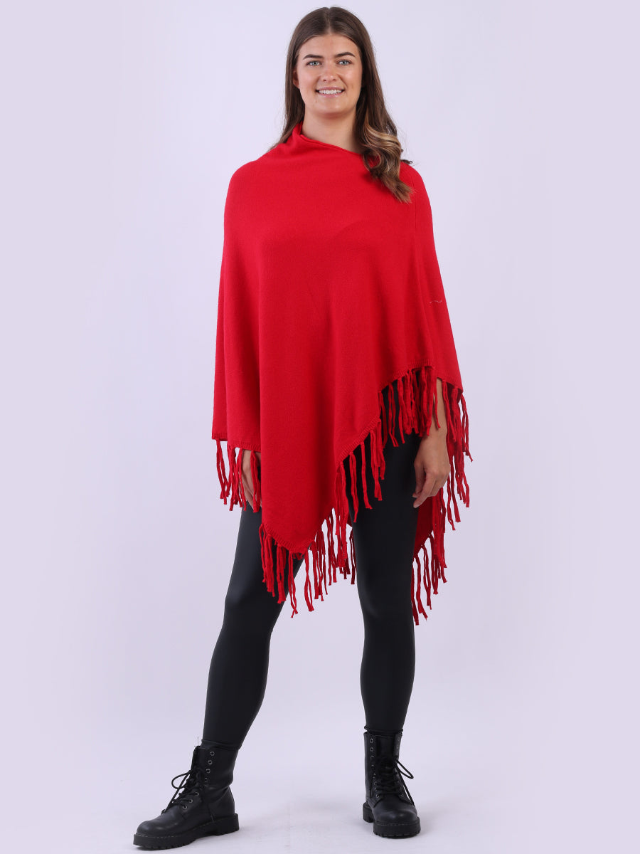 Cowl Neck Knitted Fringe Poncho