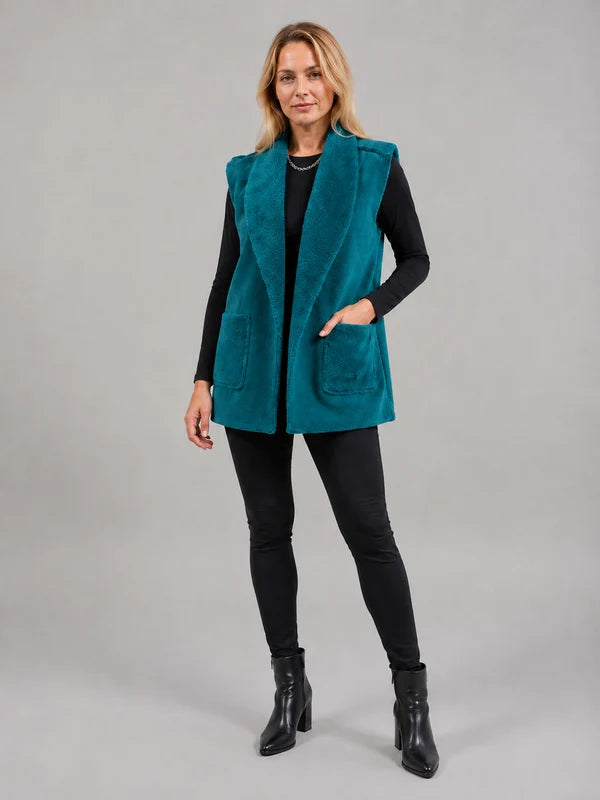 Faux Fur Cropped Gilet Teal