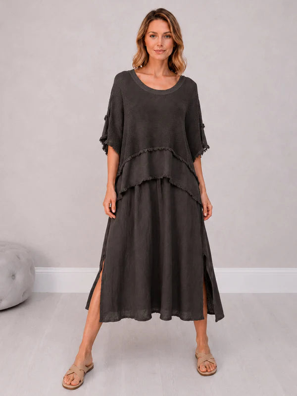 2 Layered Hopsack Mesh Net Cotton Dress
