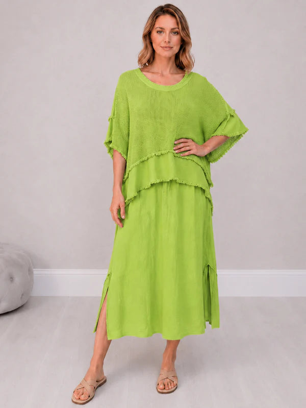 2 Layered Hopsack Mesh Net Cotton Dress