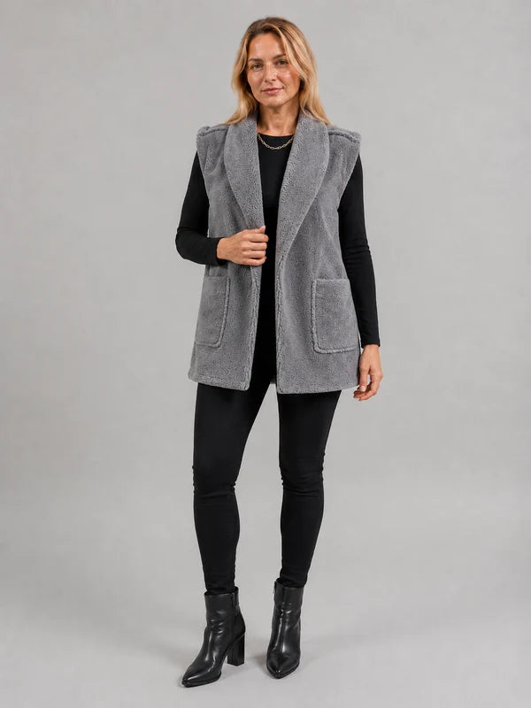 Faux Fur Cropped Gilet Charcoal