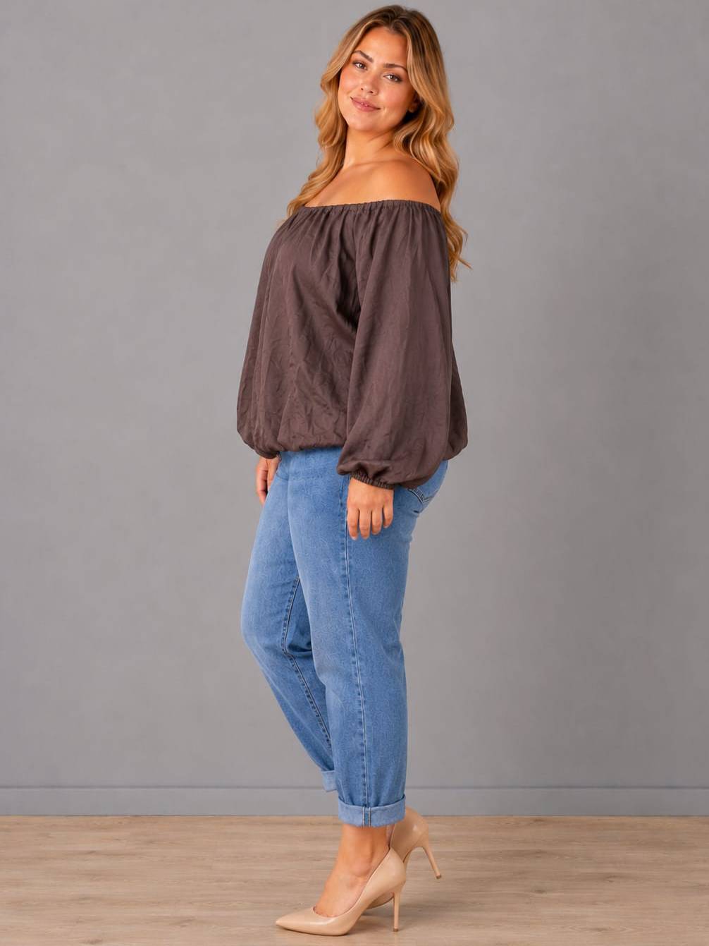 Oversized Bardot Neck Plain Crop Top