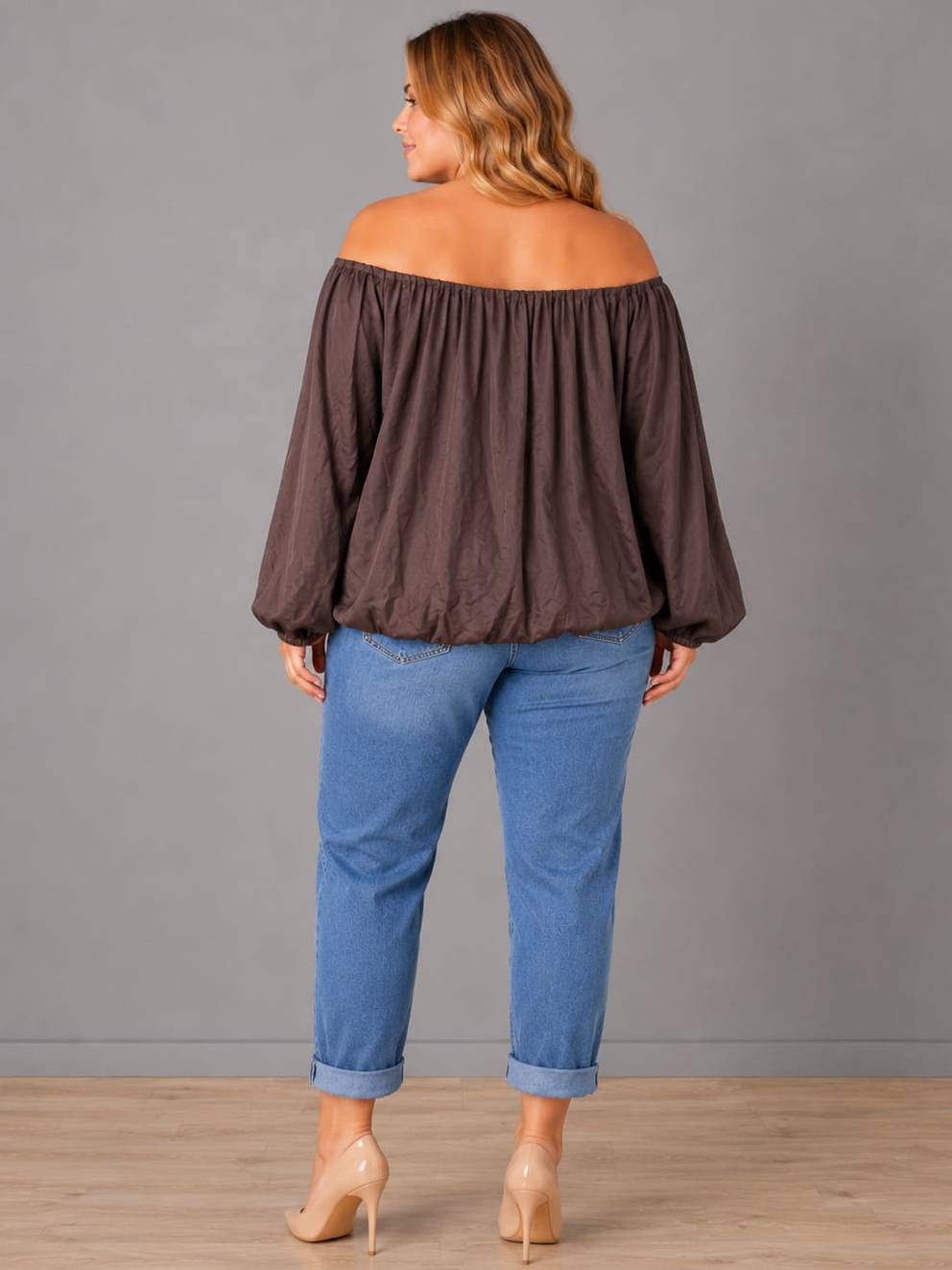 Oversized Bardot Neck Plain Crop Top