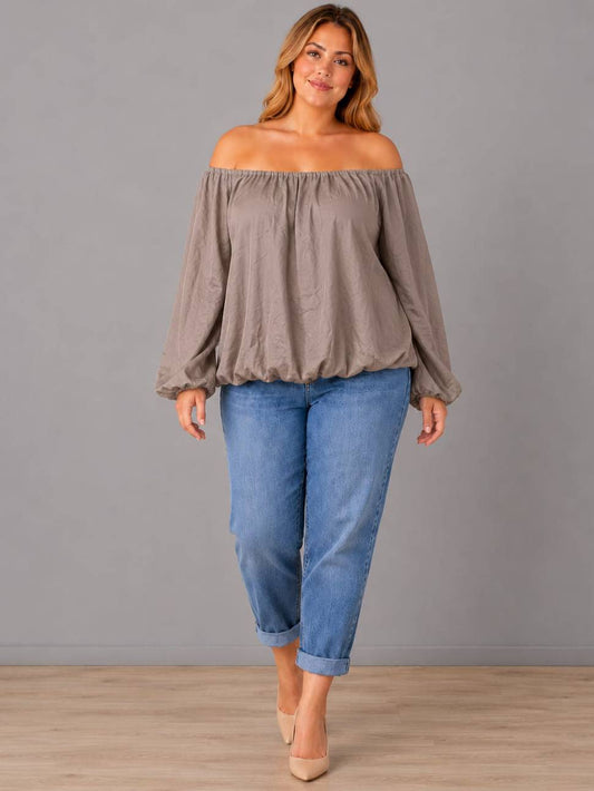 Oversized Off Shoulder Top Mocha