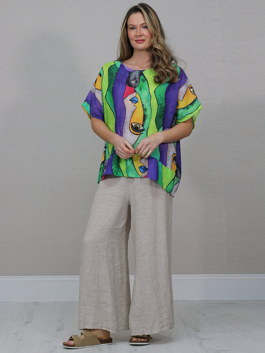 Batwing Linen Top Lme Green