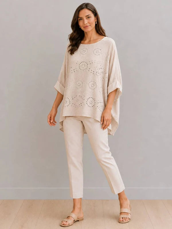 Broderie Eyelet Cotton Tunic Beige