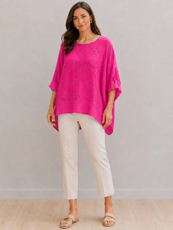 Broderie Eyelet Cotton Tunic Fuchsia