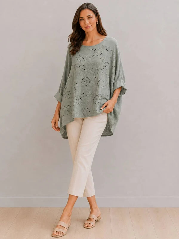 Broderie Eyelet Cotton Tunic Khaki