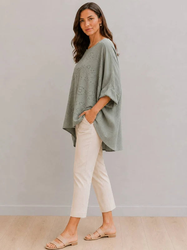 Broderie Eyelet Cotton Tunic Khaki