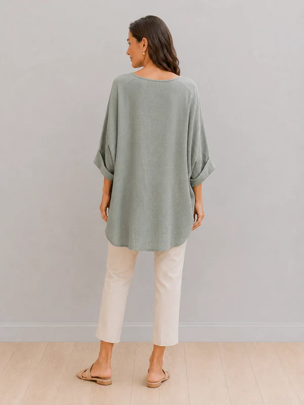Broderie Eyelet Cotton Tunic Khaki