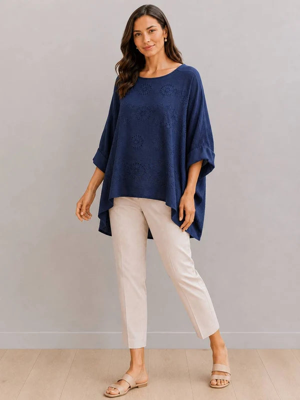 Broderie Eyelet Cotton Tunic Navy 