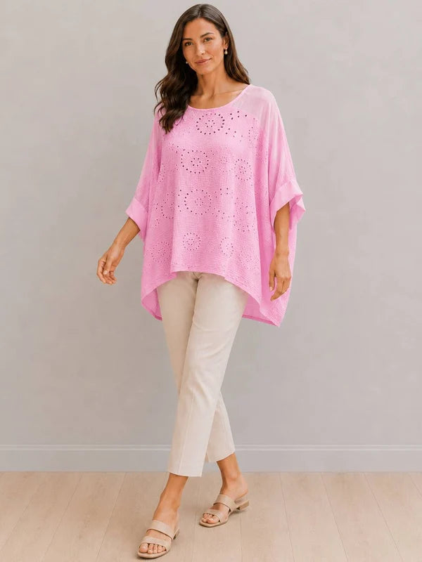Broderie Eyelet Cotton Tunic Pink