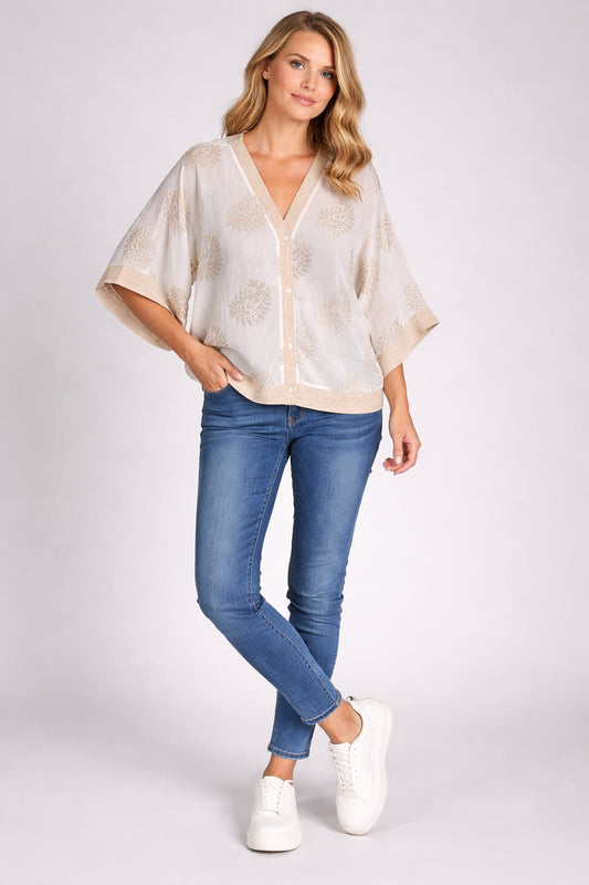 Paisley Print Crop Jacket Beige