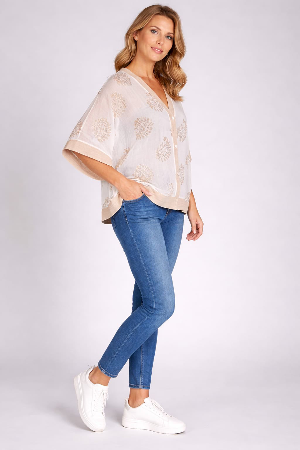 Front Button Paisley Print Crop Jacket