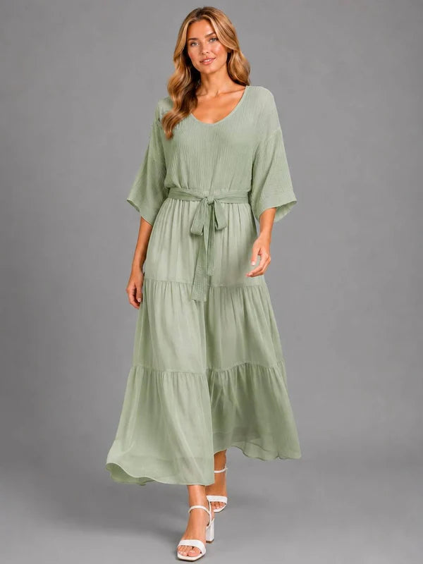 Tiered Hem Cotton Bodice Silk Maxi Dress
