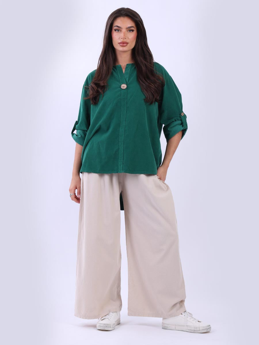 Plain Cotton Corduroy Lagenlook Hi-Lo Blouse