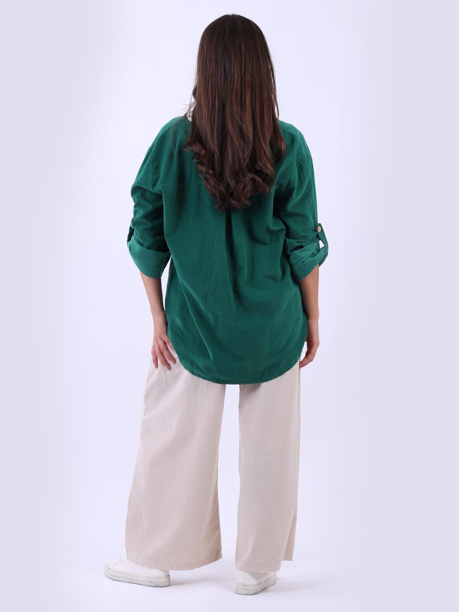 Plain Cotton Corduroy Lagenlook Hi-Lo Blouse