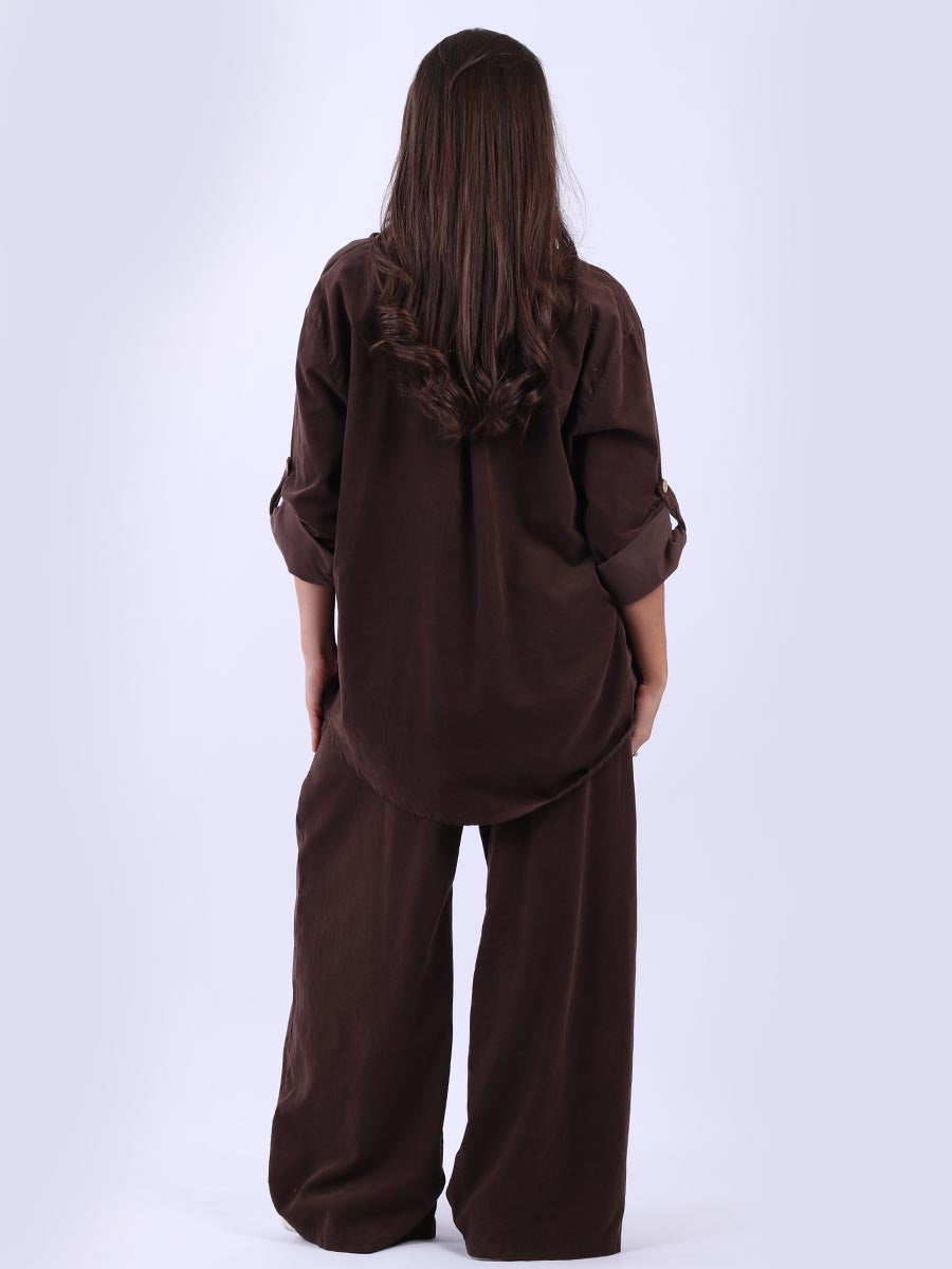 Plain Cotton Corduroy Lagenlook Hi-Lo Blouse