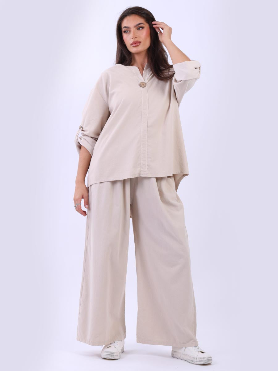 Plain Cotton Corduroy Lagenlook Hi-Lo Blouse