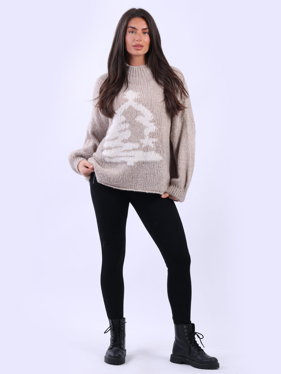 Wool Knit Xmas Tree Crop Jumper