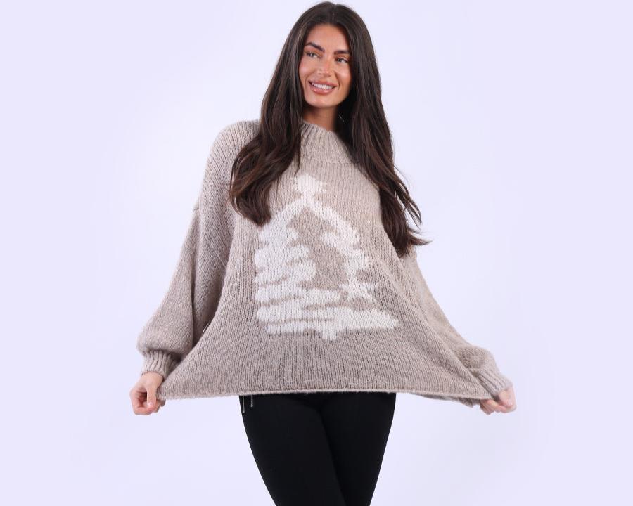 Wool Knit Xmas Tree Crop Jumper