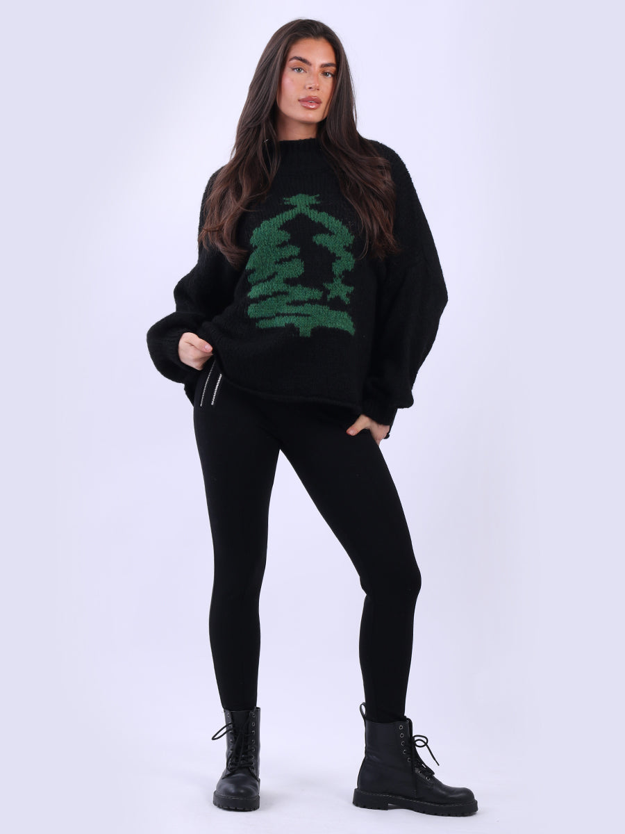 Wool Knit Xmas Tree Crop Jumper