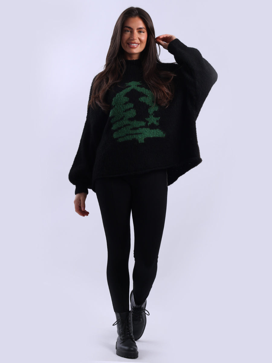 Wool Knit Xmas Tree Crop Jumper