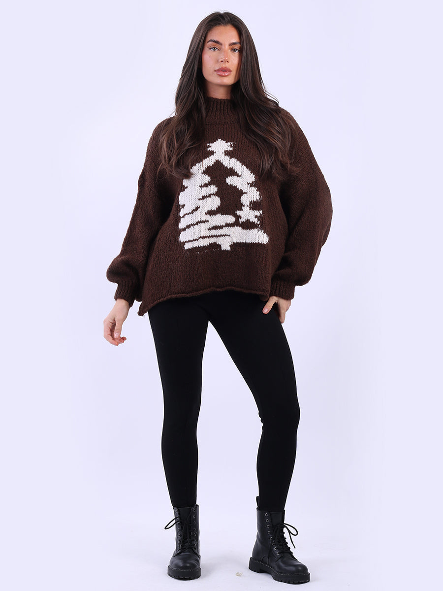 Wool Knit Xmas Tree Crop Jumper