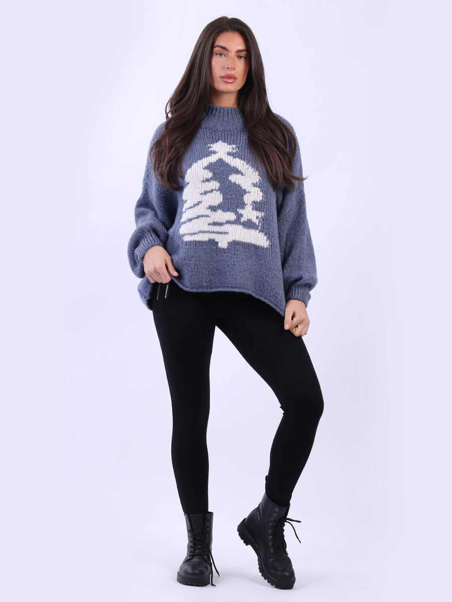 Wool Knit Xmas Tree Crop Jumper