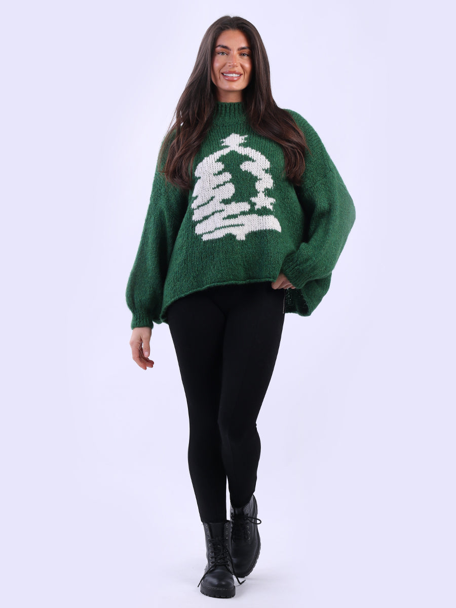 Wool Knit Xmas Tree Crop Jumper