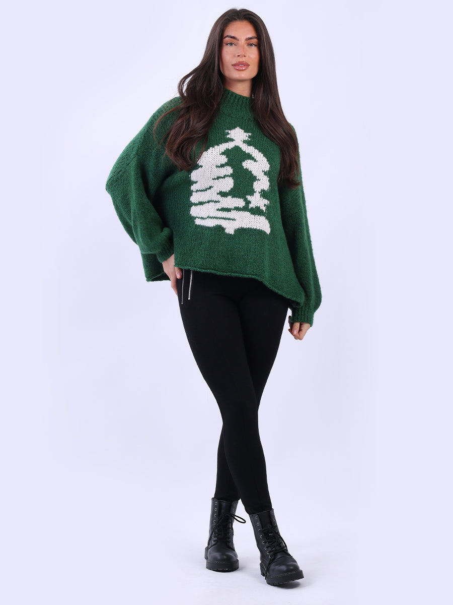 Wool Knit Xmas Tree Crop Jumper