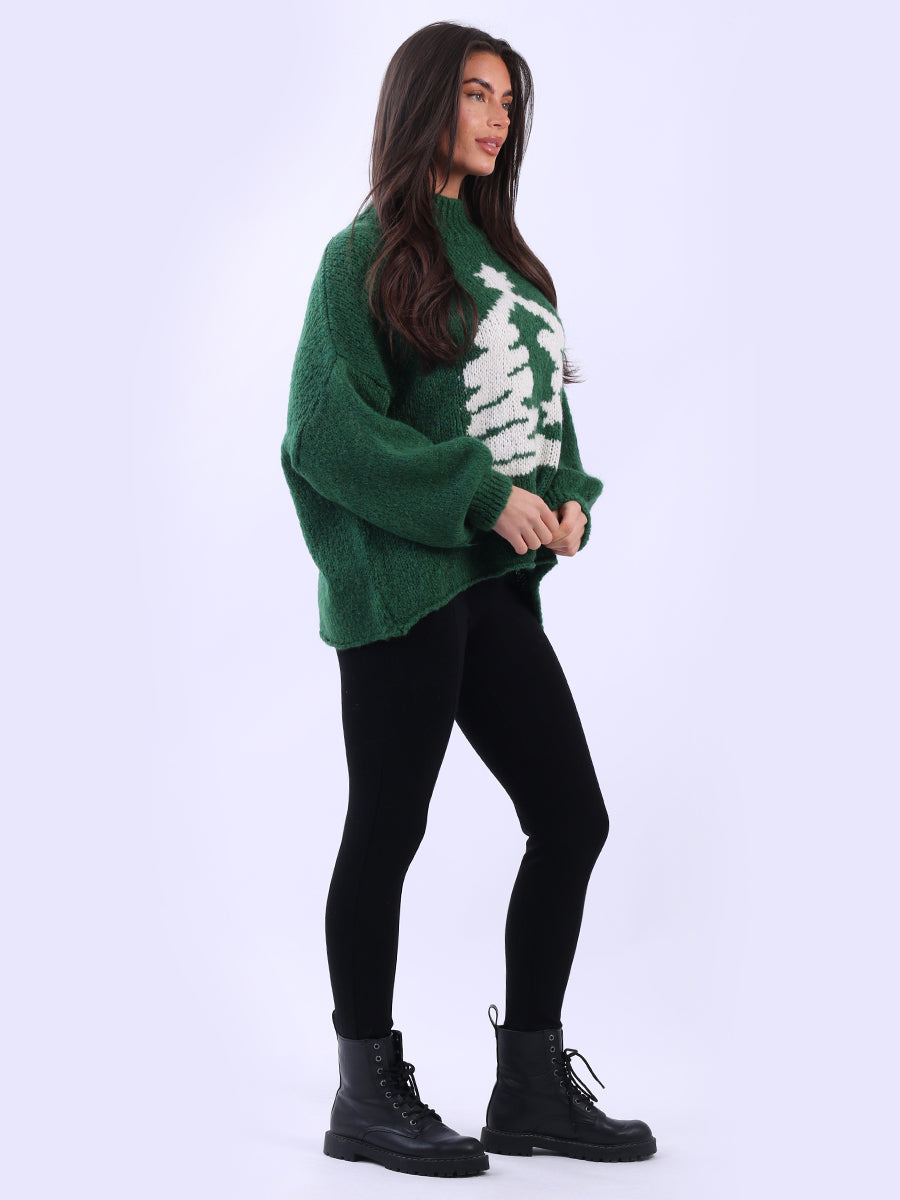 Wool Knit Xmas Tree Crop Jumper