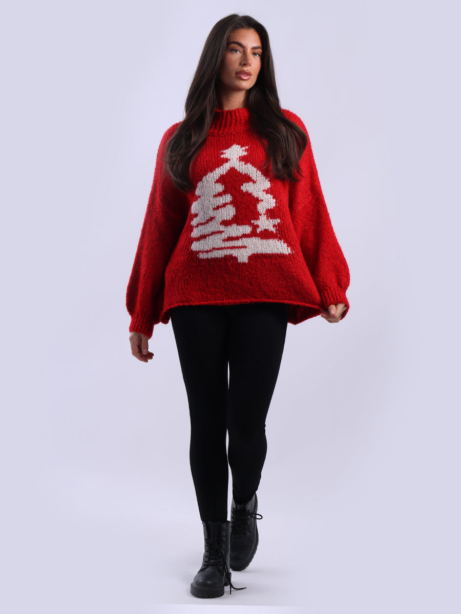 Wool Knit Xmas Tree Crop Jumper