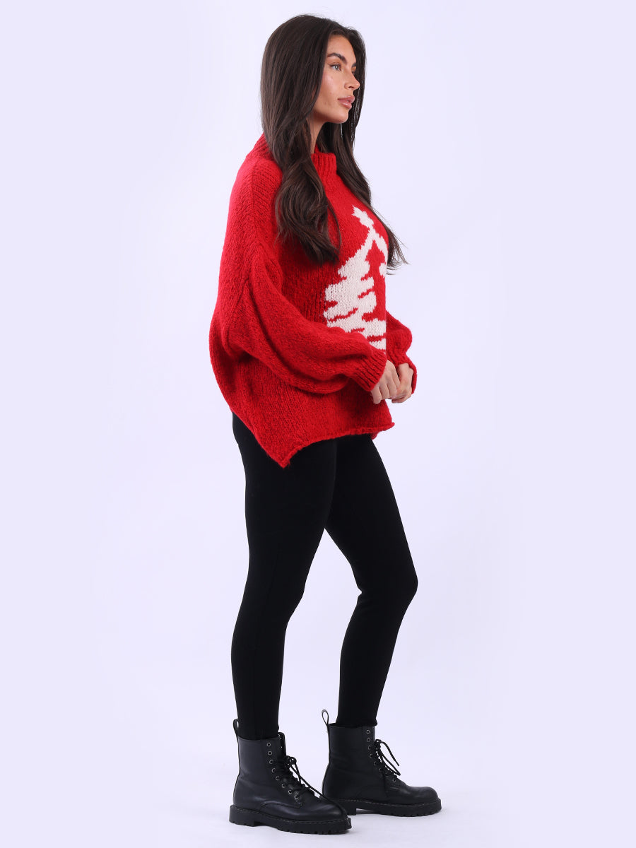 Wool Knit Xmas Tree Crop Jumper