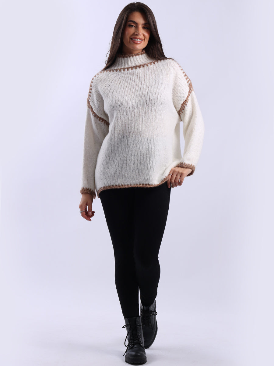 Funnel Neck Whipstitch Wooly Sweater