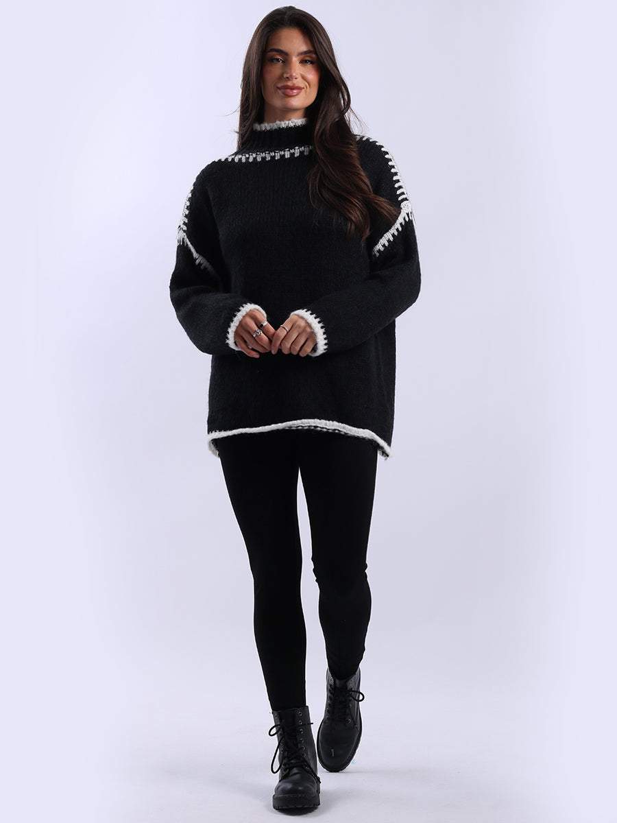 Funnel Neck Whipstitch Wooly Sweater