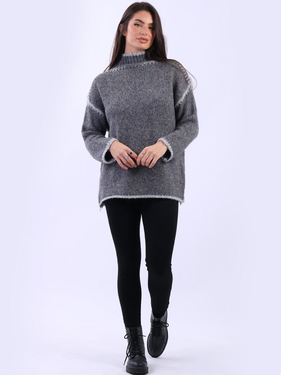 Funnel Neck Whipstitch Wooly Sweater