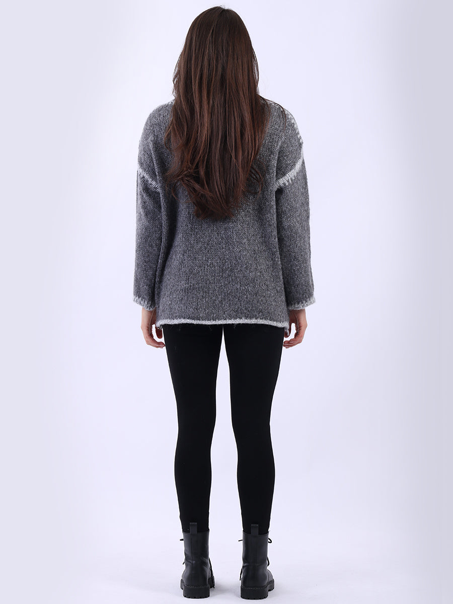 Funnel Neck Whipstitch Wooly Sweater