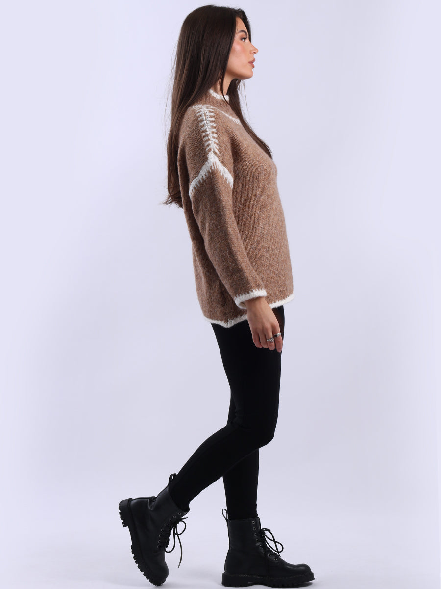 Funnel Neck Whipstitch Wooly Sweater