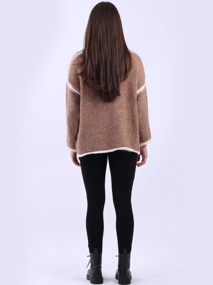 Funnel Neck Whipstitch Wooly Sweater