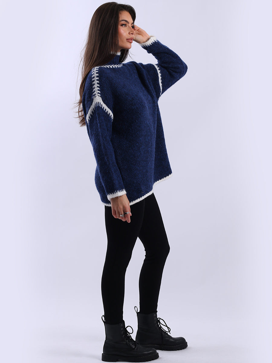 Funnel Neck Whipstitch Wooly Sweater