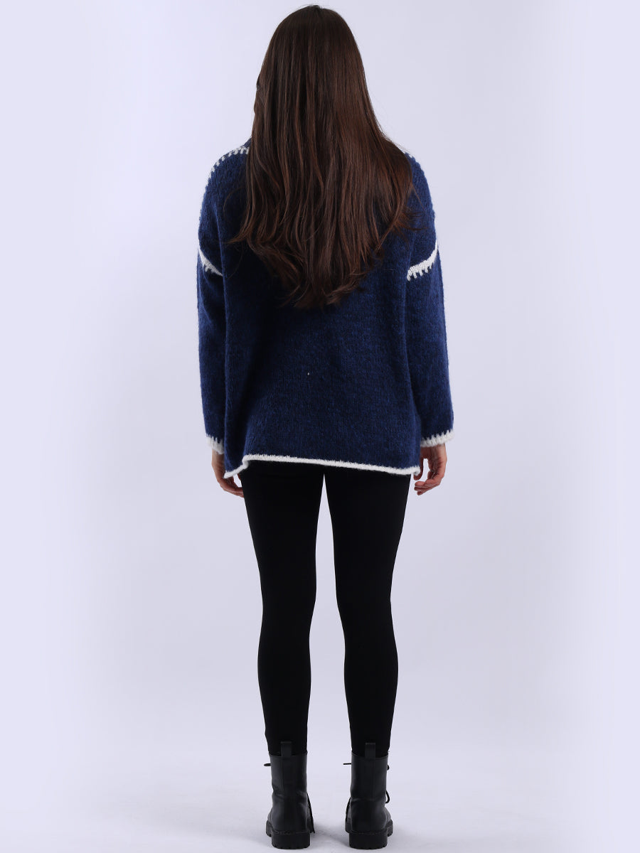 Funnel Neck Whipstitch Wooly Sweater