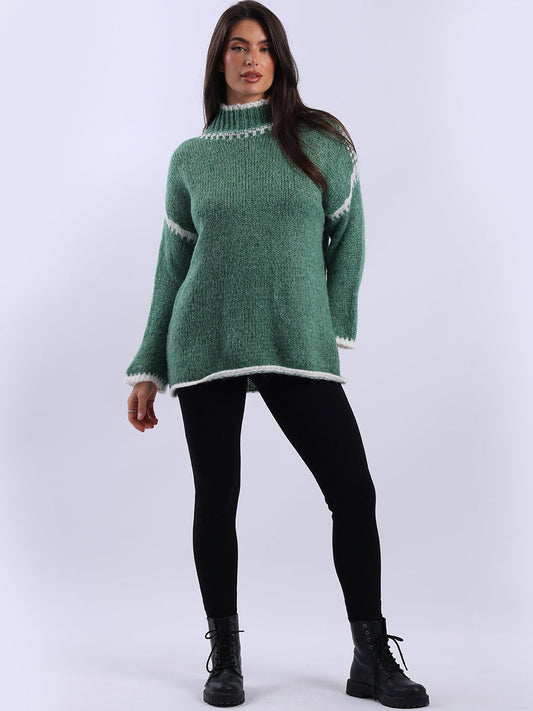 Funnel Neck Whipstitch Wooly Sweater