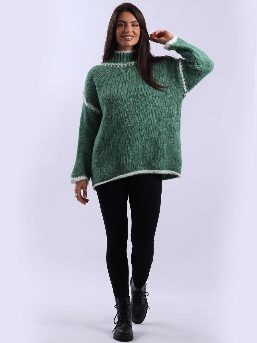 Funnel Neck Whipstitch Wooly Sweater